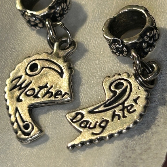 MOTHER DAUGHTER Sterling Heart Charm Set by SJC for PANDORA Bracelet - Picture 4 of 7